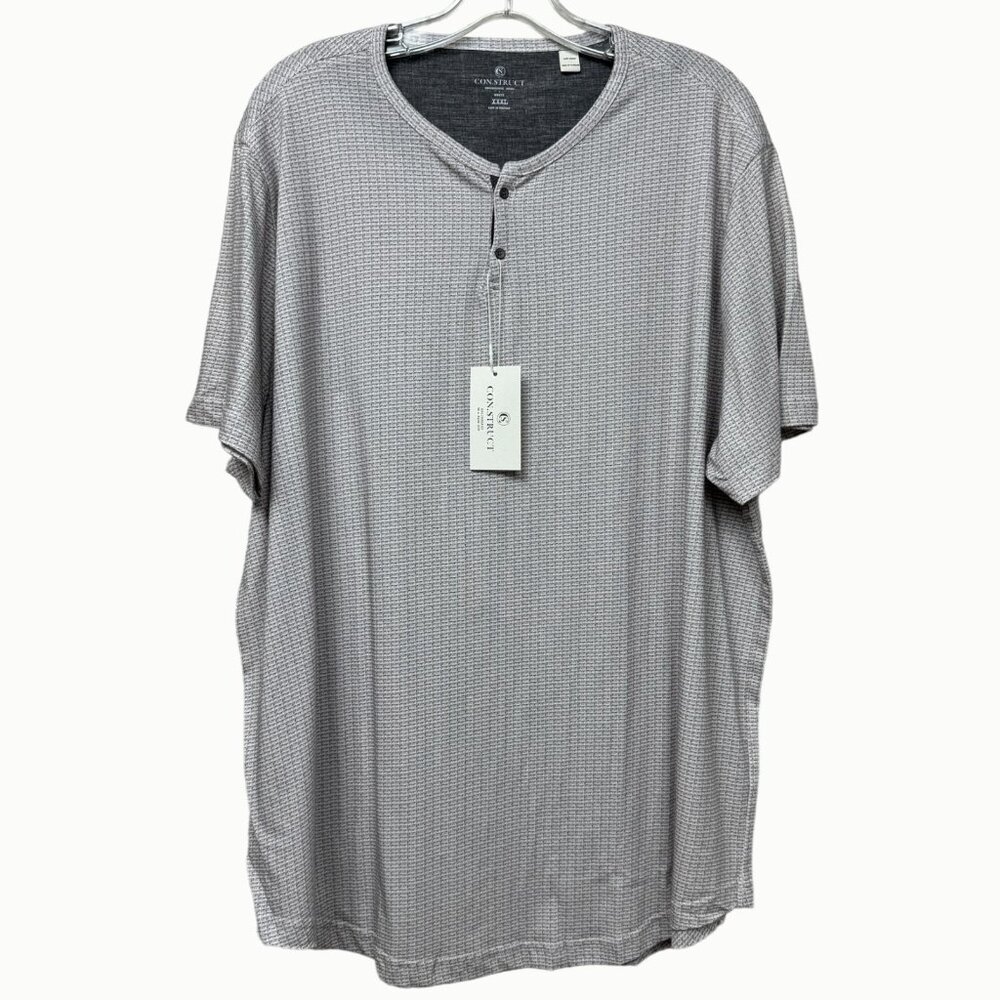 Con.Struct Taupe Woven Print Henley Short Sleeve Pullover Shirt Men’s XXXL NWT